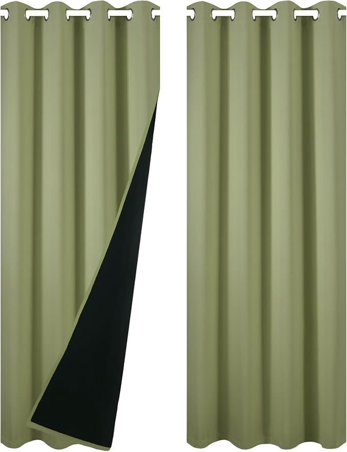 100% Blackout Curtains 84 Inch Long Sage Green Curtains 2 Panels - Image 3
