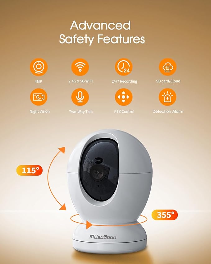 usogood 2.5K Indoor Camera for Home Security, 360°Pet Camera Indoor with Phone App,Support 5G/2.4Ghz WiFi,Dog Cameras with Speaker, Auto Motion Tracking Detection,2-Way Audio,Best Gift