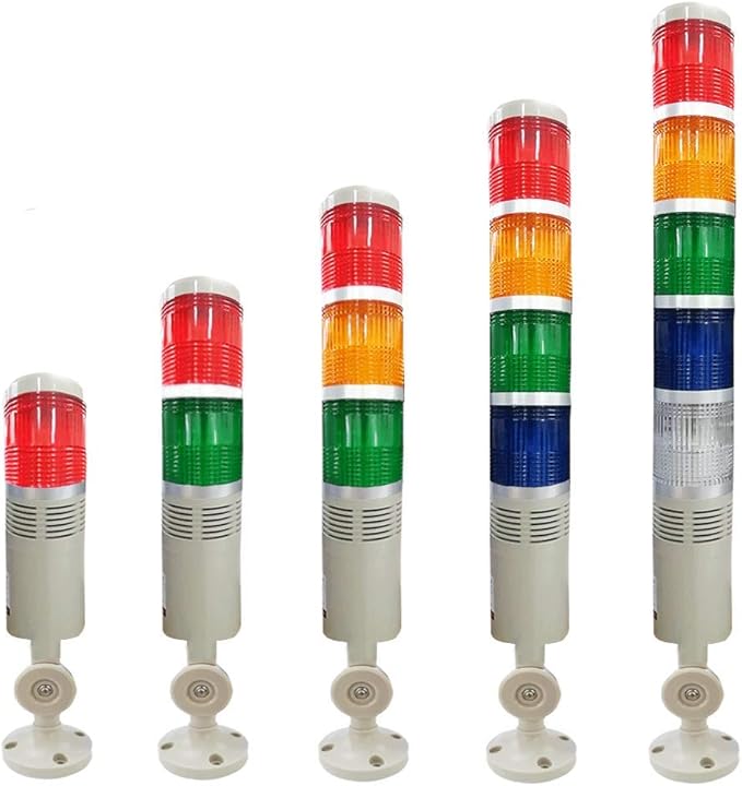 YJINGRUI 5 Stack LED Signal Tower Light, Industrial Flashing LED Warning Light with 85dB Buzzer & 180° Rotatable Base - for CNC, Factory Automation (24V DC)