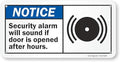 SmartSign 5 x 10 inch “Notice - Security Alarm Will Sound If Door Is Opened After Hours” ANSI Sign with Symbol, Digitally Printed, 55 mil HDPE Plastic, Blue, Black and White, Made in USA