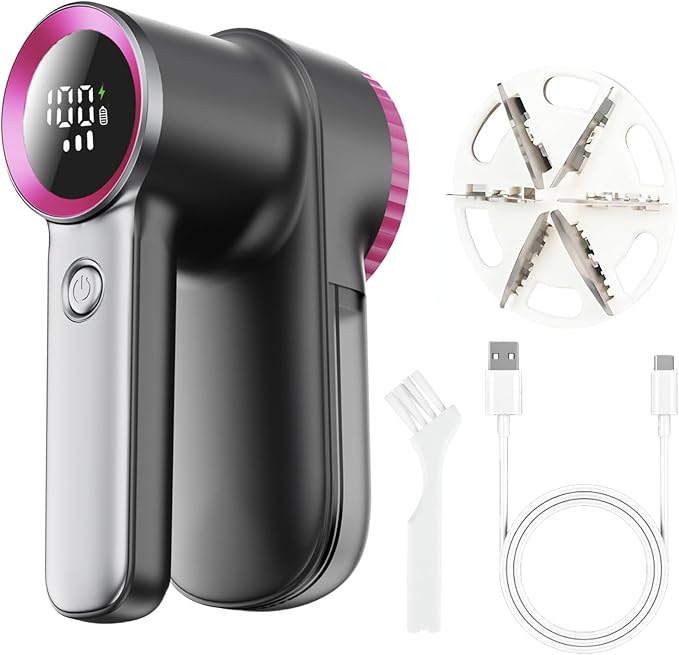 Ciotuiou Rechargeable Fabric Shaver & Lint Remover, Electric Sweater Defuzzer with 3 Speeds, 6 Leaf Blades, LED Display & Type-C Fast Charging, Lint Shaver for Clothes, Furniture, Sweater, Couch