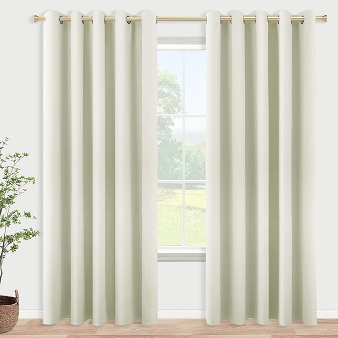 KOUFALL Cream Curtains for Living Room, 84 Inches Long Room Darkening Extra 72 by KOUFALL