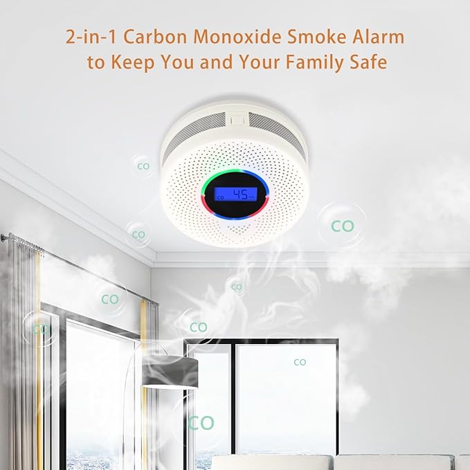 10-Year Battery Wireless Interconnected Smoke and Carbon Monoxide Detector, Smart Interlink Smoke CO Alarm with Digital Display, Fire and CO Combo Alarm for Home (6 Pack)