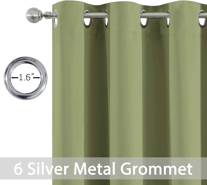 Yakamok Blackout Curtains 38x90 inch Sage Green Thermal Drapes-Bedroom | 2 - Image 2