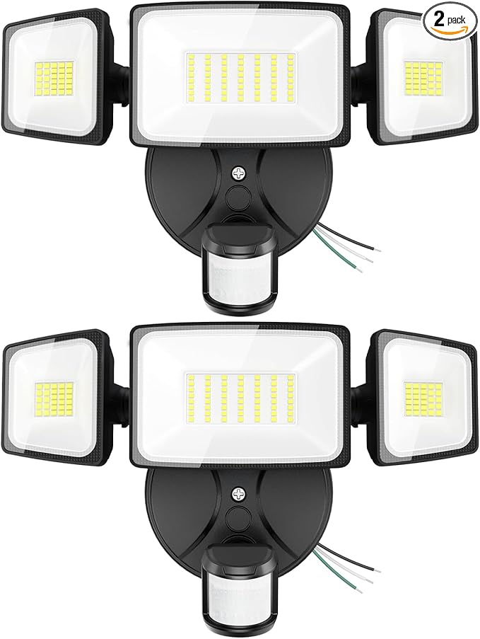 Onforu 2 Pack 75W LED Motion Sensor Outdoor Lights, 7000LM Dusk to Dawn Outdoor Lighting, 6500K Motion Detector Flood Light, IP65 Waterproof Hardwired LED Security Light for Yard Garage