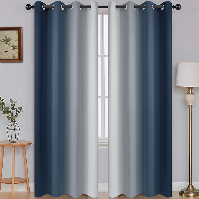 SimpleHome Ombre Navy Blue to Grey White Curtains by SimpleHome