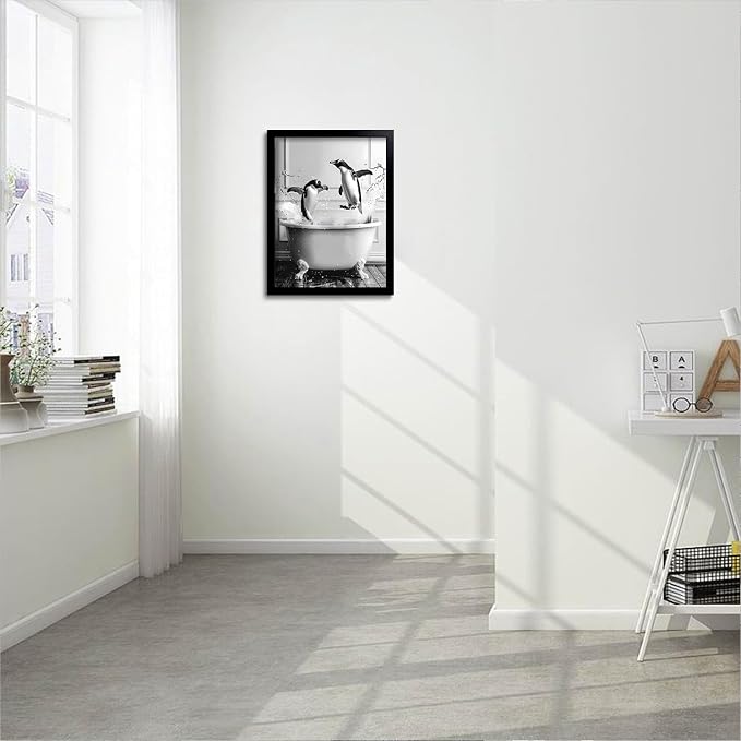 OIQArtOIQ Funny Bathroom Framed Wall Art Black and White Animal Canvas Wall Art - Image 2