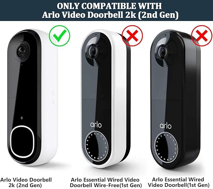 Anti-Theft Doorbell Mount Compatible with Arlo Video Doorbell 2K/HD (2nd Gen), No-Drill Adjustable Mounting Bracket for Arlo Doorbell Camera, Accessories for Apartments, Businesses Home (White)