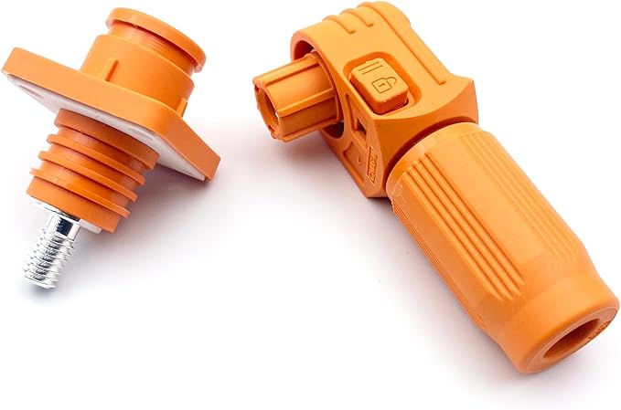 1 Set Battery Energy Storage Connector, Quick Plug Terminal High Current Connectors Right Angle Plug and Socket IP67 Waterproof Power Connector Stud Wiring Method 60A 10mm² (60A, Orange)