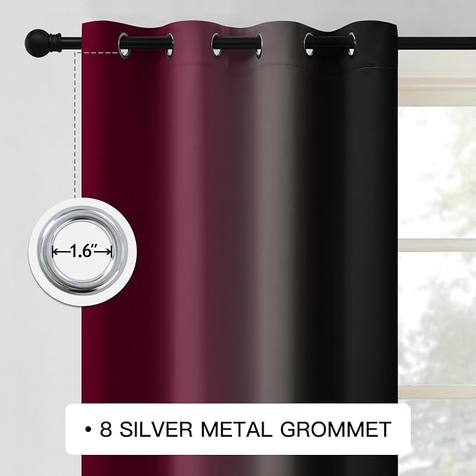 COSVIYA Curtains & Drapes Burgundy Red and Black Curtains W52 x L84 Inch | - Image 4