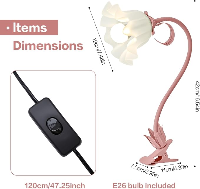 Clip On Light and Flower Bedside Table Lamp, Flexible Gooseneck Reading Book - Image 6