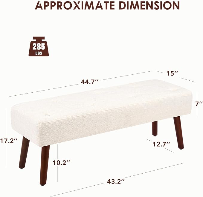 44 Inch Bedroom Bench, Modern Ottoman End of Bed Bench, Upholstered Chenille - Image 2