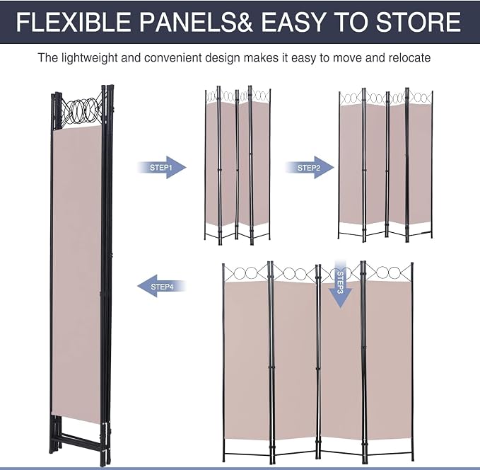 Room Divider 4 Panels 6FT Room Divider Tan Wall Divider - Image 5