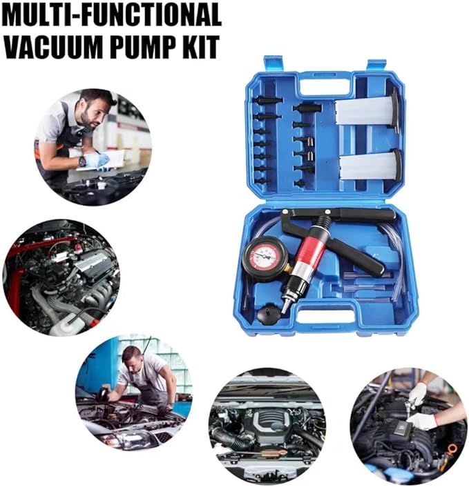 Yonligonju 23PCS Handheld Vacuum Pump Tester Brake Bleeder Kit Brake System Bleeding Tools with Adapters and 2 Reservoir Bottles Automotive Brake for Car Truck Motorcycle (Blue)