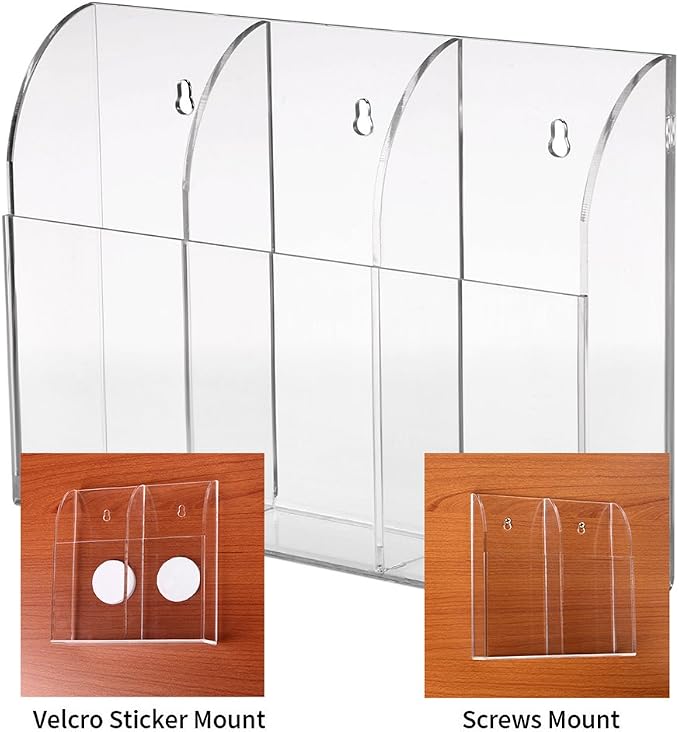 Hipiwe Wall Mount Remote Control Holder Acrylic Media Organizer, 3 Slots | - Image 4