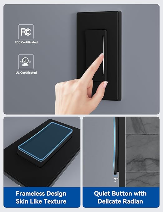 ELEGRP Smart Dimmer Light Switch DTR10, Single Pole Setup, 2.4GHz Wi-Fi Touch Dimmer Compatible with Alexa and Google Assistant, Needs Neutral Wire, No Hub Required, UL&FCC Listed, Black, 1 Pack