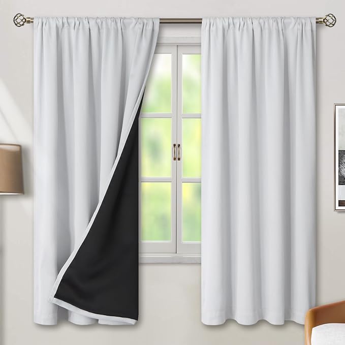 BGment Greyish White 100% Blackout Curtains 72 Inches Long - Image 2