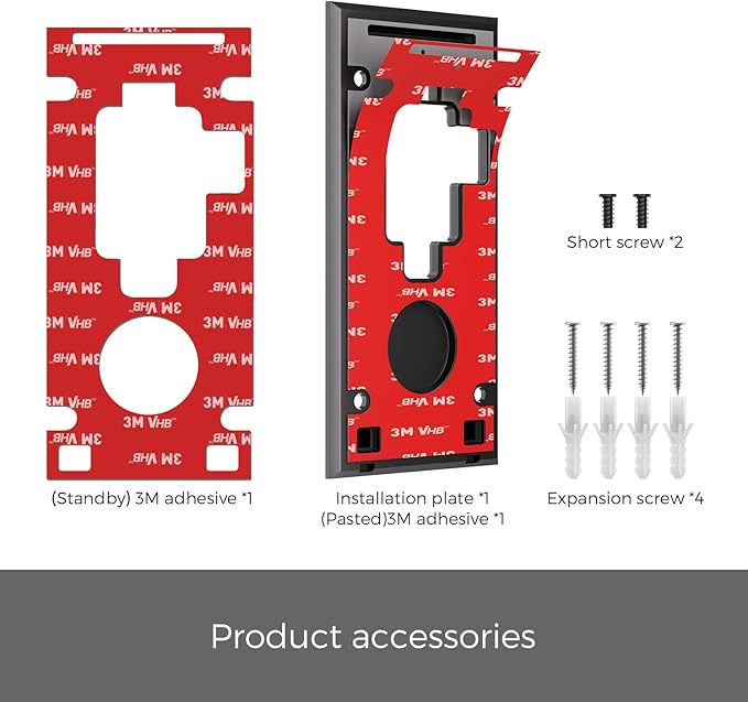 No Drill Ring Doorbell Mount for Battery 2020 - Damage-Free 3M Tape Holder, Rental Friendly No Screws Wall Plate Bracket for Apartment (Ring doorbell 2020 Mount)