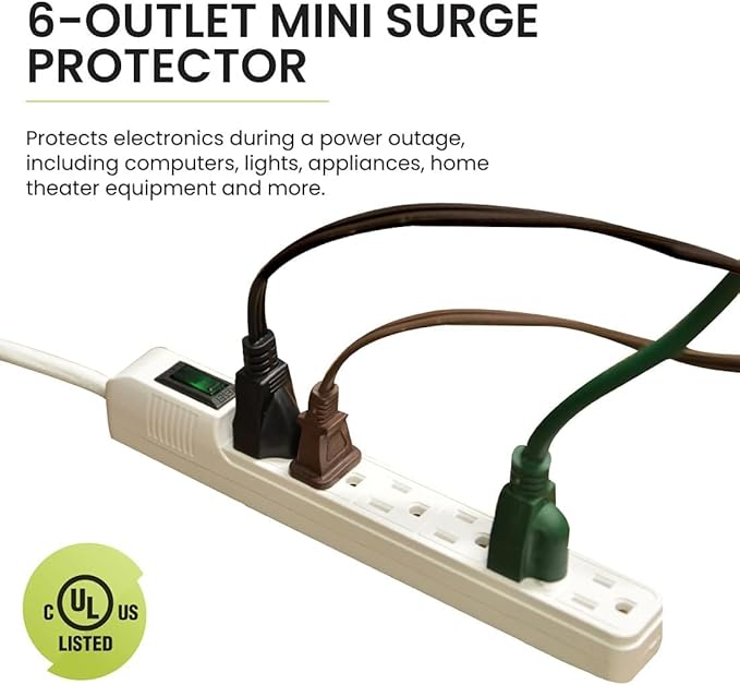 GoGreen Power Inc. (G-16103MIN-2) 6 Outlet Surge Protector, 2FT Cord, White, 2 Pack