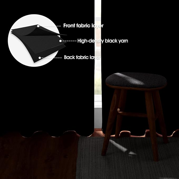 HOMEIDEAS Blackout Curtains for Bedroom 52 X 84 Inch Long 2 Panels Set Black - Image 3