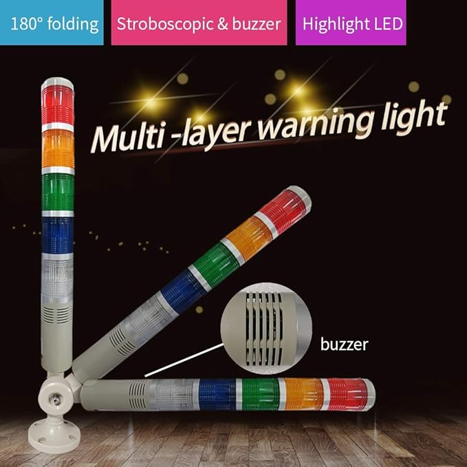 YJINGRUI LED Industrial Signal Tower Light 5 Colors Flash LED Light with Buzzer Alarm Warning Lamp for CNC Machines (DC12V)