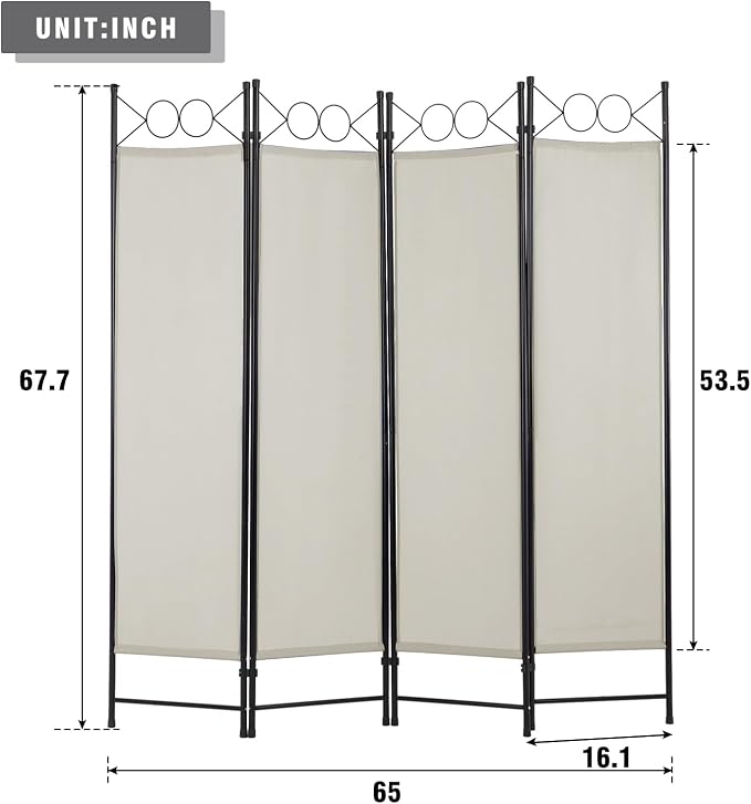 4 Panel Room Divider 6FT Steel Frame Screen Folding Privacy Divider - Image 7