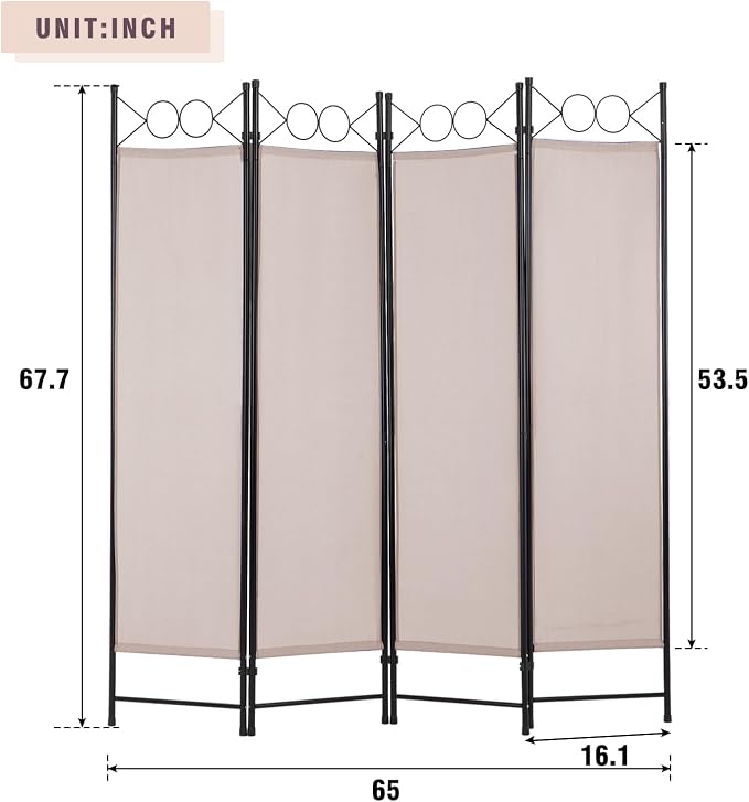 4 Panel Room Divider 6FT Steel Frame Screen Folding Privacy Divider - Image 7