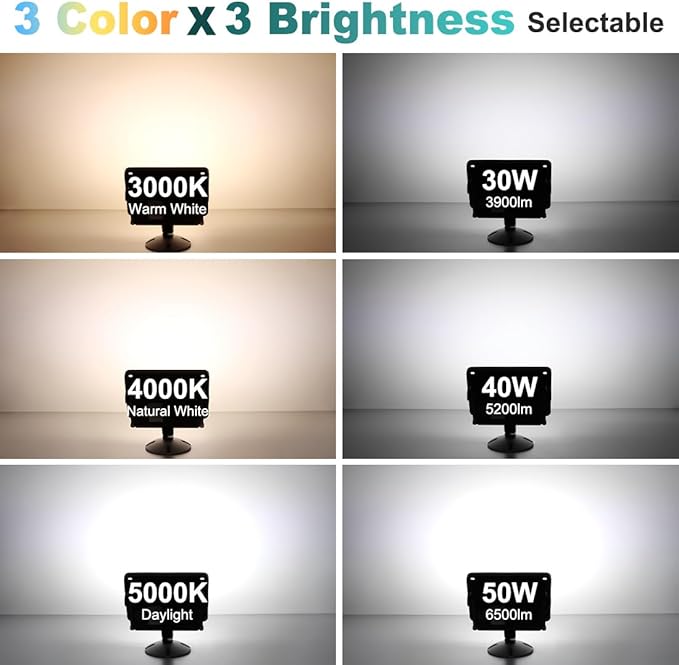 kadision LED Flood Light 50W/40W/30W, 3CCT 3000K/4000K/5000K Selectable, Dusk-to-Dawn Photocell, IP65 Waterproof Adjustable Knuckle Mount Security Lights, 100-277V ETL Listed, White 1-Pack