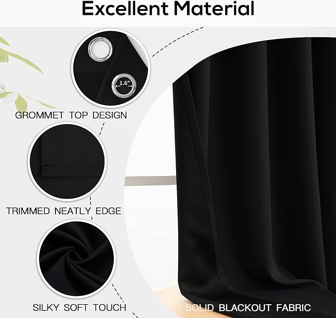 Yakamok Black Blackout Curtains 90 inches Long - Image 4