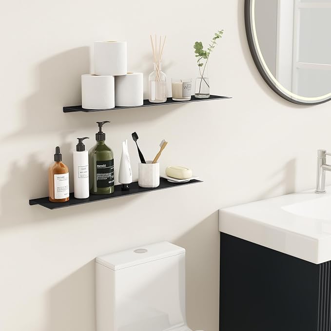 MKO 20" Floating Shelves for Wall, Long Metal Wall Mounted Shelf for Bathroom - Image 2