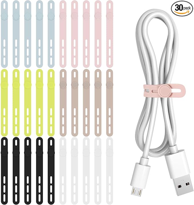 Donruby 30Pcs Silicone Cable Ties, Reusable Cord Organizer Straps, 6 Colors | by Donruby