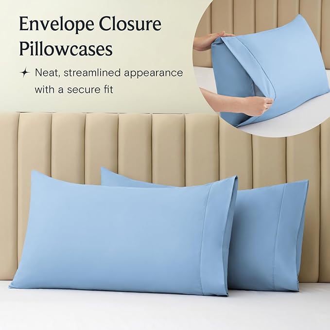 LuxClub 3 PC Twin Sheet Set, Deep Pockets Wrinkle Free Cooling Bed Sheets Hotel Bedding for Women, Men, Kids & Teens, Includes 1 Fitted Sheet, 1 Flat Sheet and 1 Pillowcase-Silky Soft Sky