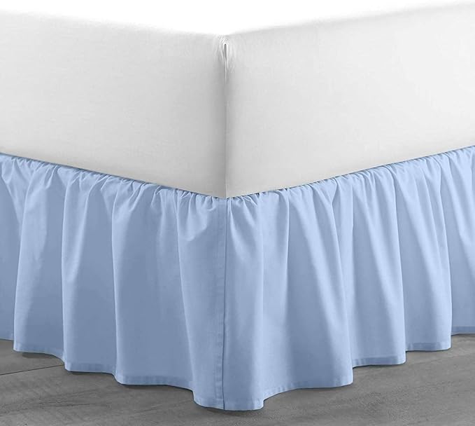 Light Blue Solid Ruffled Bed Skirt Twin-XL-10 Inch Drop Split Corner, Microfiber Bedskirt with Platform Three Sided Coverage