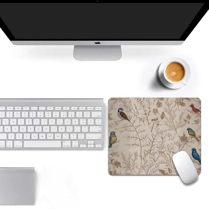 Beige Garden Neutral Floral Square Mouse pad, Texture, Waterproof, Anti Slip Rubber Base, Computer Mouse pad, Laptop Mouse pad