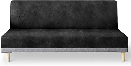 molasofa Leather Like Stretch Futon Slipcover Armless Futon Bed Sofa Cover Furniture Protector with Elastic Bottom, Soft and Washable Futon Cover for Sofa Bed Stay in Place（Medium，Dark Grey）