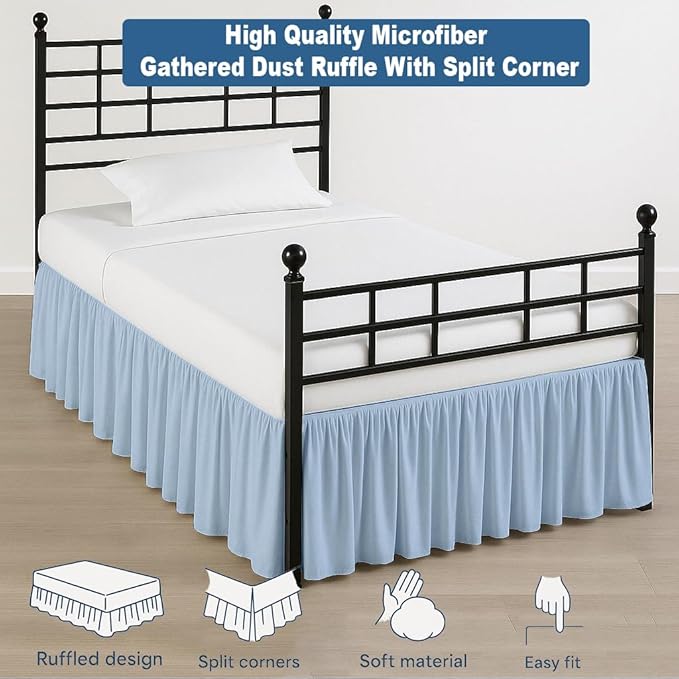 Ruffled Bed Skirt Split Corners with Platform, Tailored Fit Hotel Quality Wrinkle Free Ultra-Soft Microfiber Dust Ruffle, Upto 21 Inch Drop, Full, Sky Blue