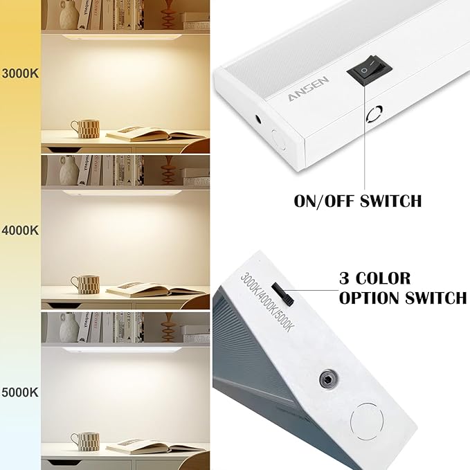 Ansen 4Packs of Under Cabinet Lighting Hardwired, 48IN 26W 1720LM, Dimmable Led Light for Kitchen/Bar/Closet, CRI>92, R9>90, 3 Color Temperature, 3000K/4000K/5000K(Warm White, Cool White, Daylight)