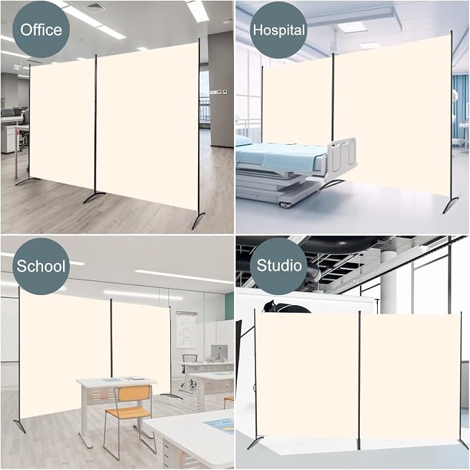 Large 2 Panel Room Divider, No See Through Fabric, Heavy Duty Swivel Feet Base - Image 7