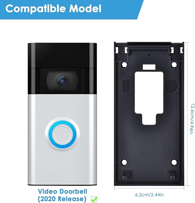 Fansoun No-Drill Adhesive Mount for Ring Video Doorbell (2nd Generation - 2020 Release), Mounting Bracket Accessories for Apartments Office Houses (Black)