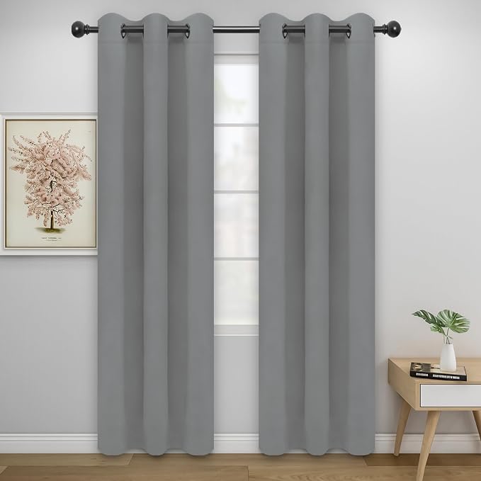 Easy-Going Thermal Grommet Blackout Curtains, 2 Panels 34x84 in, Light Gray | by Easy-Going