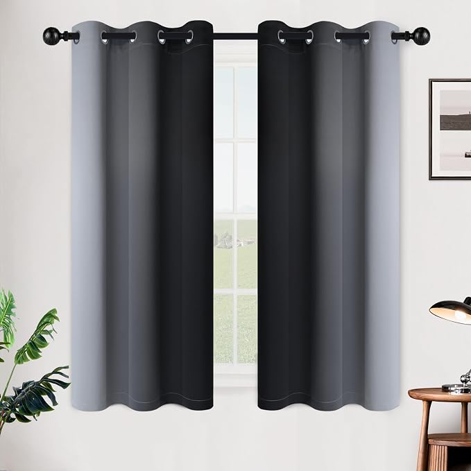 SimpleHome Ombre Black to Grey White Curtains - Image 2