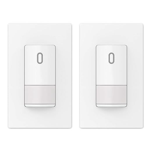 ELEGRP Single Pole Occupancy Motion Sensor Light Switch, PIR Infrared Motion Activated Switch, Need Grounding Wire, No Neutral Wire, for CFL/LED/Incandescent, with Plate, UL(2 Pack, Matte White)