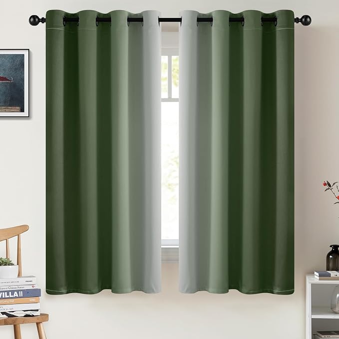 COSVIYA Grommet Room Darkening Ombre Sage Green Curtains W52xL63 inch | by COSVIYA