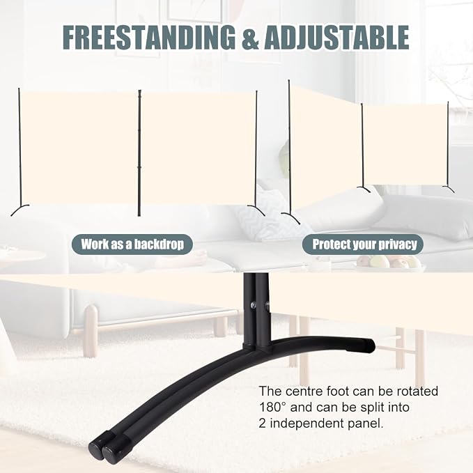 Large 2 Panel Room Divider, No See Through Fabric, Heavy Duty Swivel Feet Base - Image 3