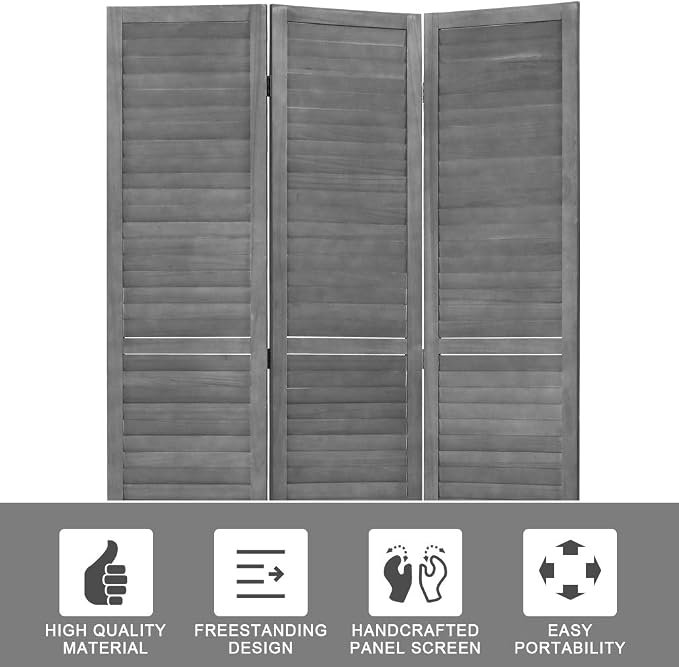 3 Panel Wood Room Divider 5.7 Ft Tall Privacy Wall Divider 67.7" x 16.9" Each - Image 2