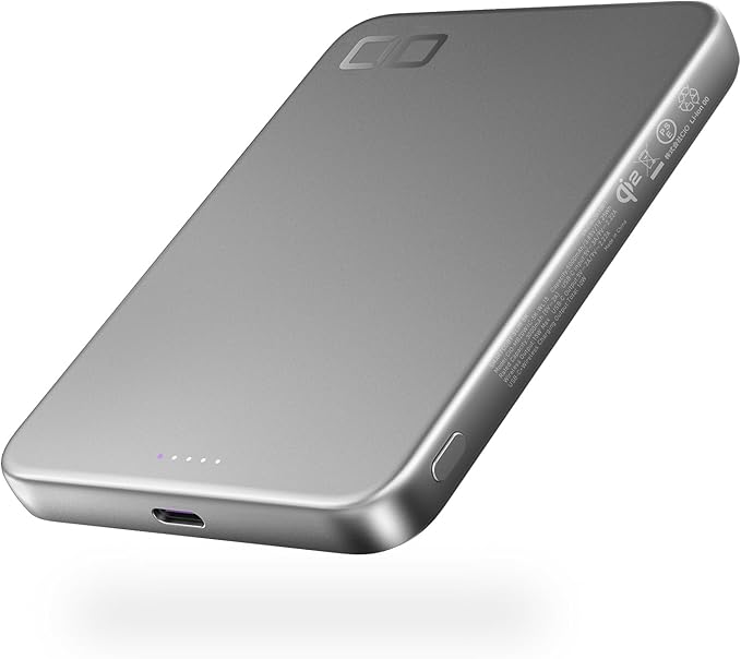 CIO Qi2 Magsafe Charger, 5000mAh Ultra-Slim Magnetic Wireless Charger iPhone, Magsafe Battery Pack, 15W Wireless + 20W USB-C PD iPhone Magnetic Fast SMARTCOBY Slim 5K (Silver, Safety Model)