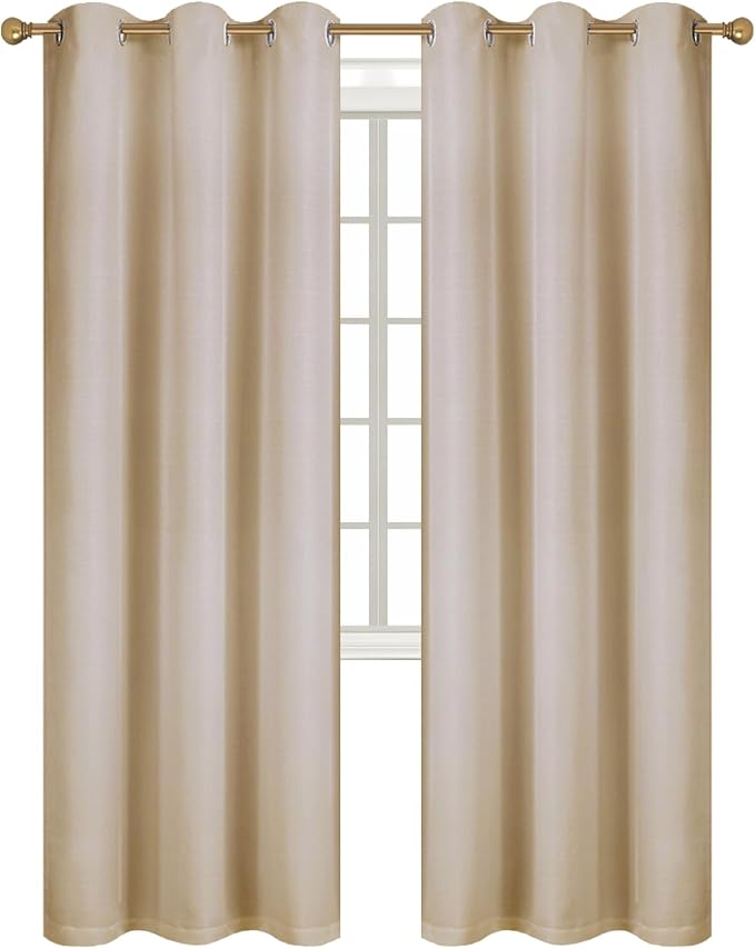 Diraysid 100% Blackout Curtains Beige Linen Curtains - Image 3