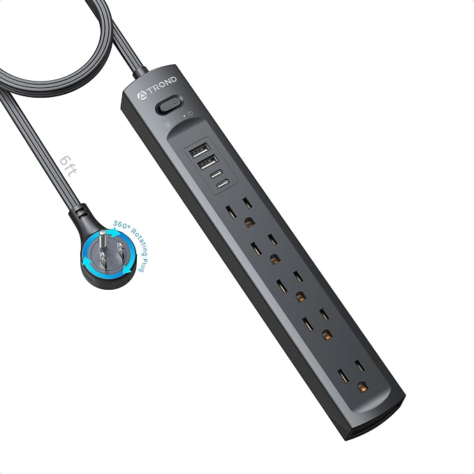 TROND 360° Rotating Flat Plug Surge Protector Power Strip, 5 Widely Spaced by TRONDOfficial