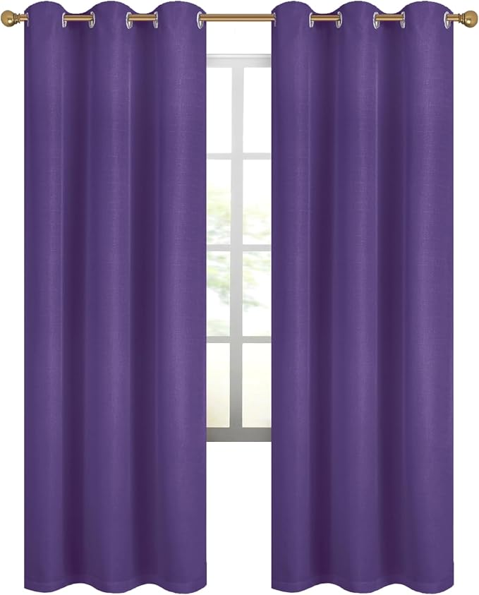 Diraysid 100% Blackout Curtains Purple Linen Curtains - Image 6