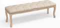 Bedroom Bench, French Vintage Tufted Entryway 52.5" Carving Upholstered End of by COZYMAN